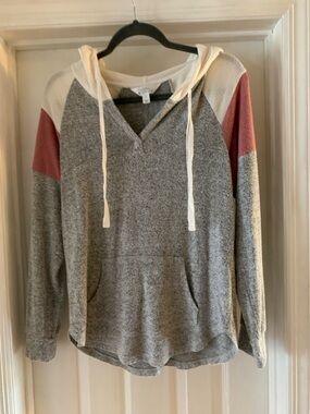 Market & Spruce Gray Pullover Hoodie with Cream Hood and Rose Sleeves